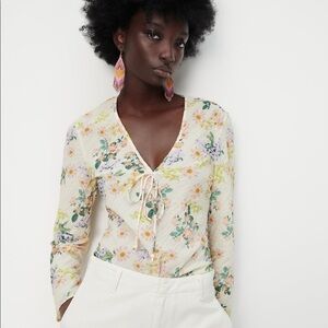 ZARA Cream Floral Blouse / Cute Boho Blouse